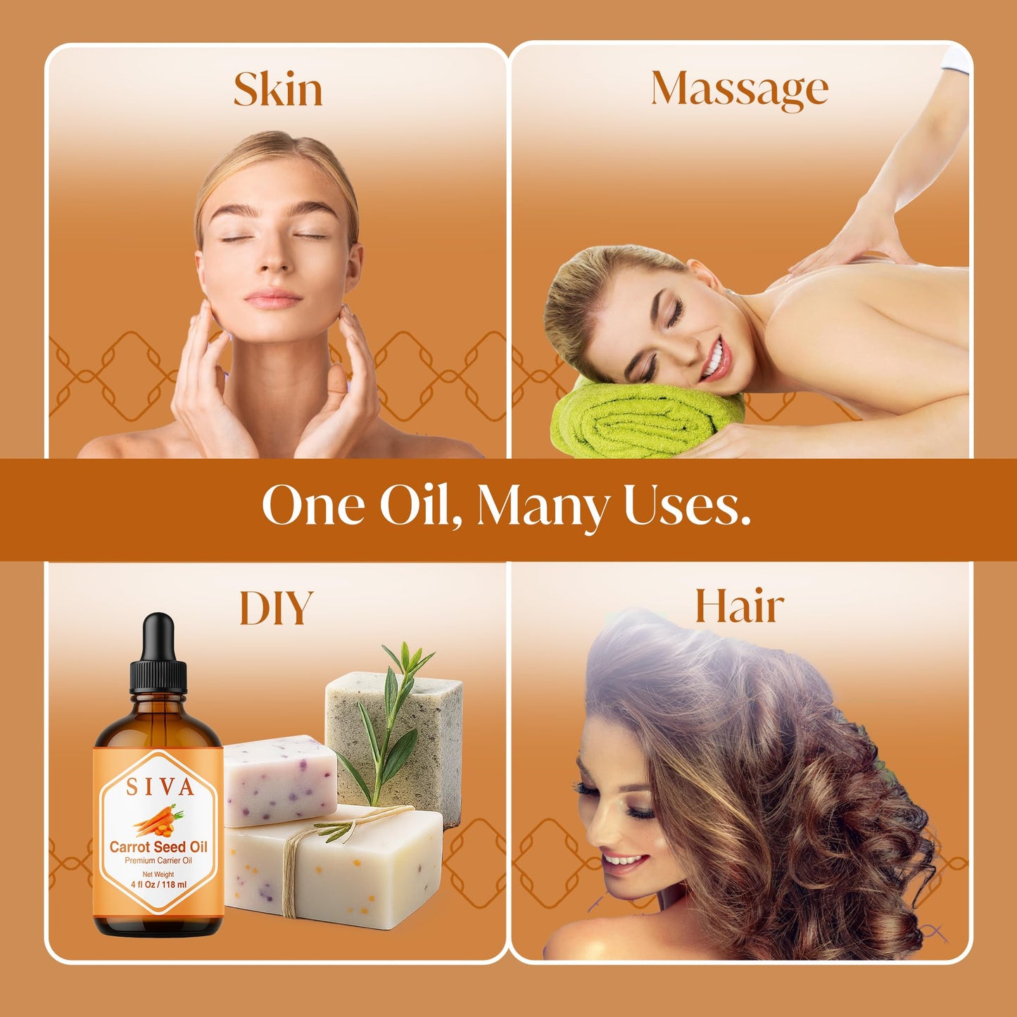 SIVA Carrot Seed Oil 4oz – Premium Cold-Pressed Carrier Oil for Face, Skin & Hair