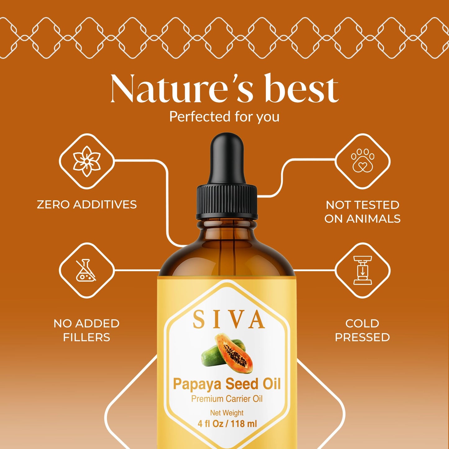 SIVA Papaya Seed Oil 4oz – Premium Cold-Pressed Carrier Oil for Face, Skin & Hair