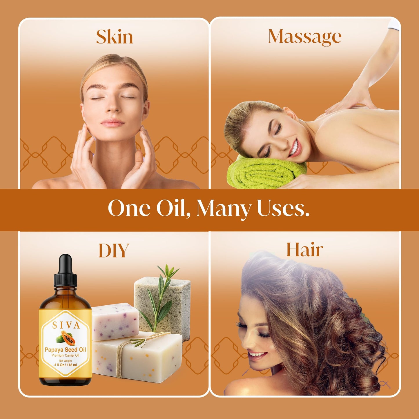 SIVA Papaya Seed Oil 4oz – Premium Cold-Pressed Carrier Oil for Face, Skin & Hair