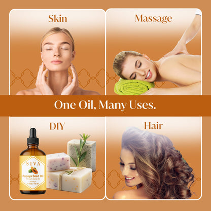 SIVA Papaya Seed Oil 4oz – Premium Cold-Pressed Carrier Oil for Face, Skin & Hair