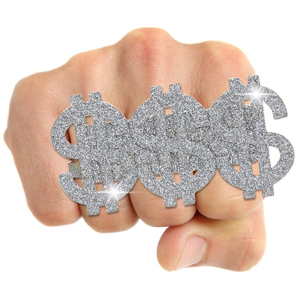 Skeleteen Dollar Sign Costume Ring – 3-Finger Gangster Ring (Adjustable)
