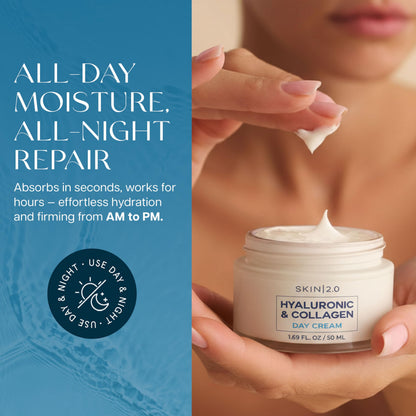Skin 2.0 Hyaluronic Acid & Collagen Face Moisturizer – Deep Hydration & Firming Day & Night Duo