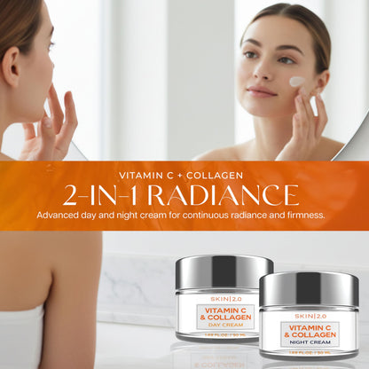 Skin 2.0 Vitamin C & Collagen Day & Night Moisturizer – Vegan K-Beauty Duo