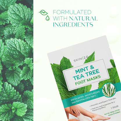 Skin 2.0 Tea Tree & Mint Foot Masks – Cooling Hydration & Gentle Exfoliation (Korean Skincare) – 3 Pairs