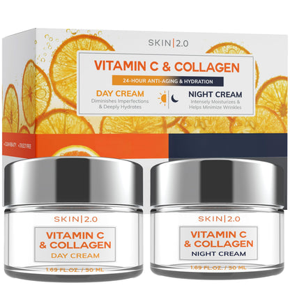 Skin 2.0 Vitamin C & Collagen Day & Night Moisturizer – Vegan K-Beauty Duo
