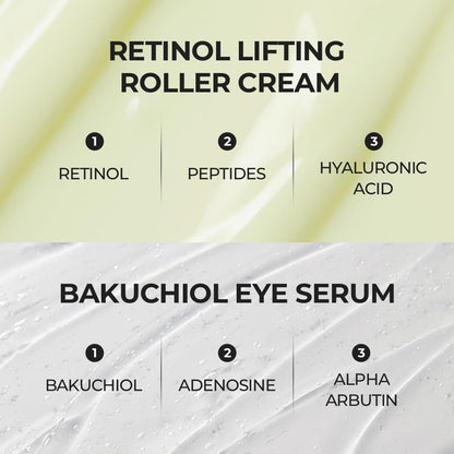 SKIN&LAB Anti-aging Rollers Duo Set – Bakuchiol Eye Serum & Retinol Lifting Roller | Korean Vegan Gift Set