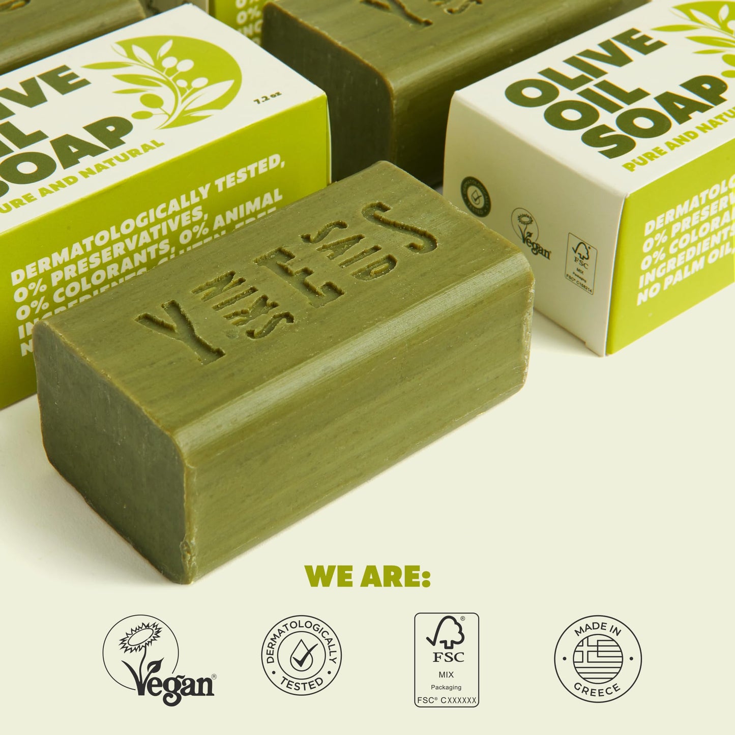 Skin Said Yes - Pure Olive Oil Soap Bar Set of 4 | Made in Greece | 7.2 oz per Bar