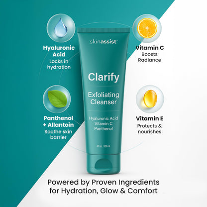 SkinAssist Clarify Exfoliating Face Wash – Gentle Daily Cleanser with Hyaluronic Acid & Vitamins