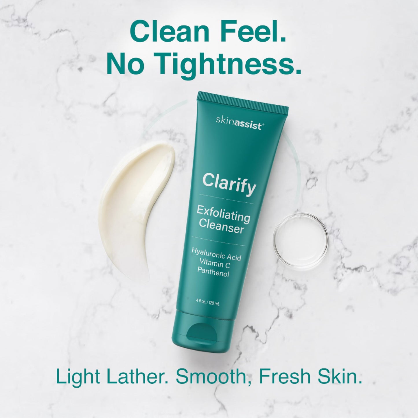 SkinAssist Clarify Exfoliating Face Wash – Gentle Daily Cleanser with Hyaluronic Acid & Vitamins