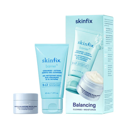 Skinfix Balancing Cleanse + Moisturize Set – Hyaluronic Acid, Mini Ceramide + Ectoin Gentle Gel Cleanser & Barrier Balancing Water Cream – Vegan