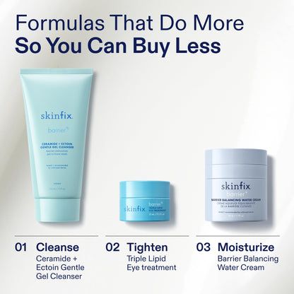 Skinfix Balancing Cleanse + Moisturize Set – Hyaluronic Acid, Mini Ceramide + Ectoin Gentle Gel Cleanser & Barrier Balancing Water Cream – Vegan