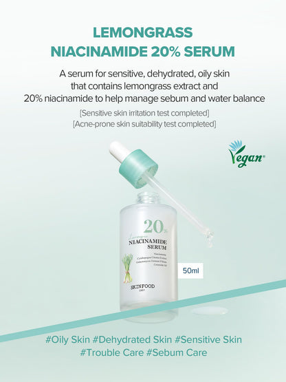 SKINFOOD 1957 Lemongrass Niacinamide 20% Serum — Oily & Sensitive Skin, 50 ml