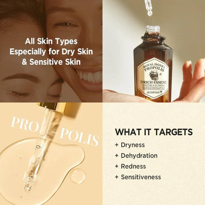 SKINFOOD 1957 Royal Honey Propolis Enrich Essence – 63% Black Bee Propolis & 10% Royal Jelly Extract Serum | 50ml