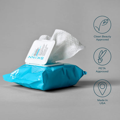 SKINN Facial Cleansing Makeup Remover Wipes | Hydrating Exfoliating Cloths