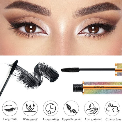 SKINOSM 2 Pack Black Volume & Length Mascara – 4D Silk Fiber, Waterproof, No Clumping