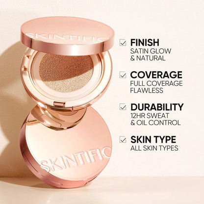 Skintific Full Coverage Cushion Foundation #22N Shell Beige | Satin Glow, Oil-Control & Waterproof