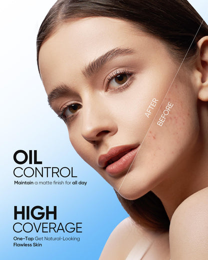 SKINTIFIC Velvet Matte Cushion Foundation Blue 03 Petal – Full Coverage, 12H Oil Control, Waterproof