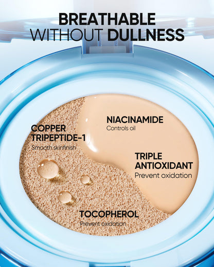SKINTIFIC Velvet Matte Cushion Foundation Beige 04 (Blue) | Full Coverage, 12H Oil Control, Waterproof