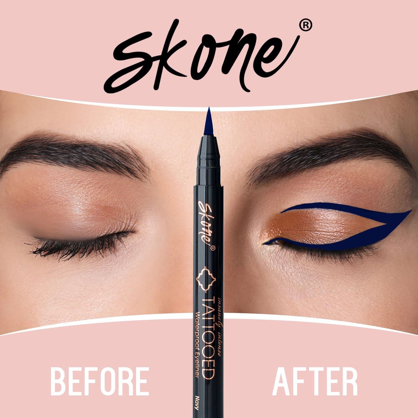 Skone Insanely Intense Tattooed Eyeliner Pen – Navy, Waterproof, Smudge-Proof, Quick-Dry Felt Tip (0.07oz)
