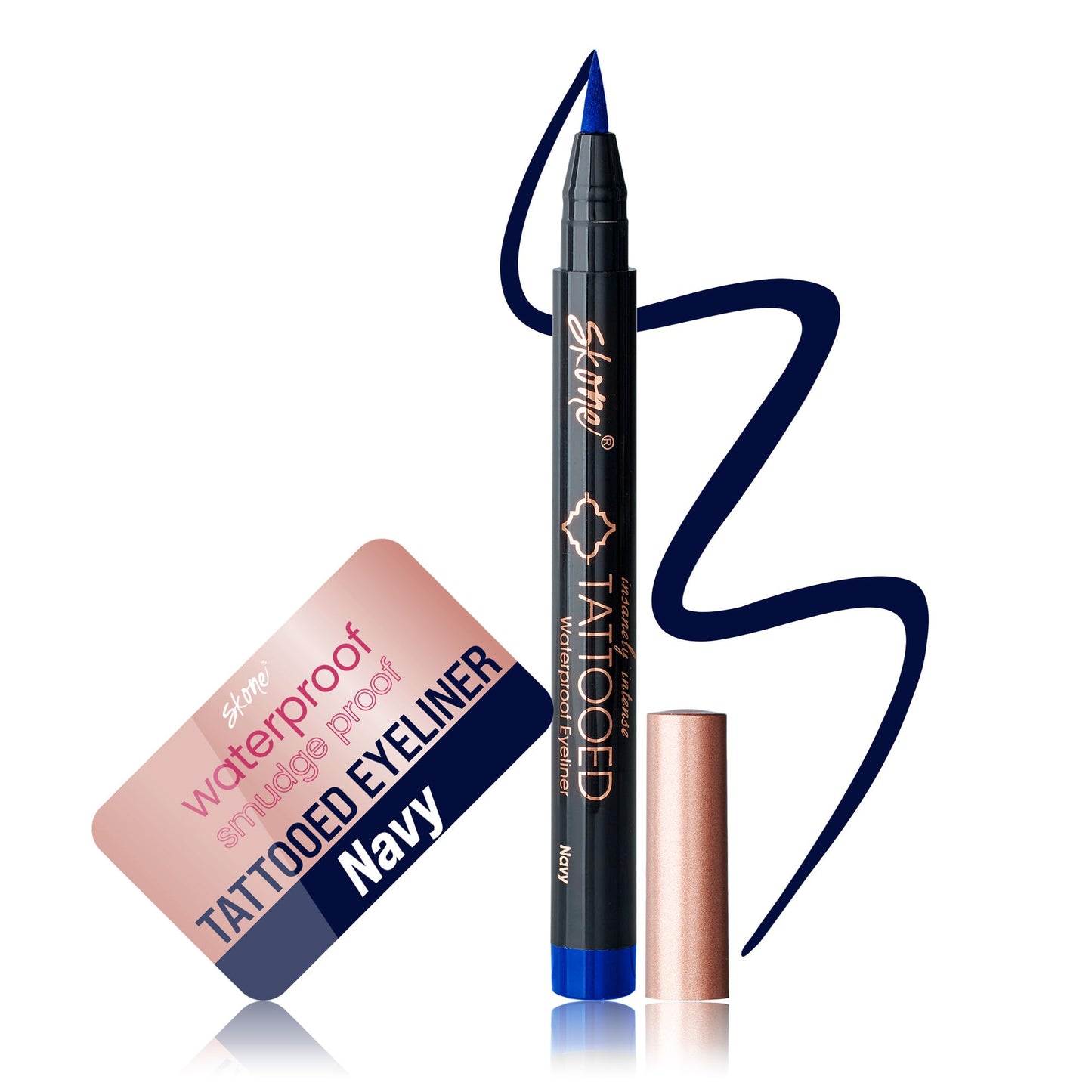 Skone Insanely Intense Tattooed Eyeliner Pen – Navy, Waterproof, Smudge-Proof, Quick-Dry Felt Tip (0.07oz)