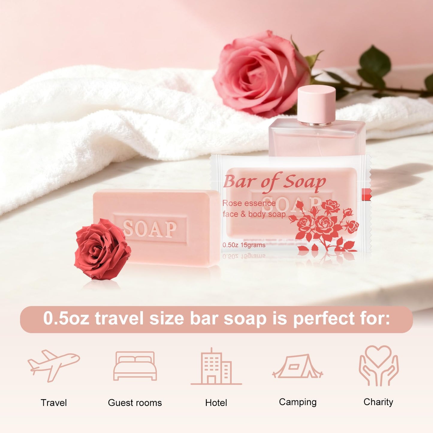 skourvut Bulk Bar Soap – 60 Rose-Scented Travel Mini Bars (0.5 oz) for Hotels & Events