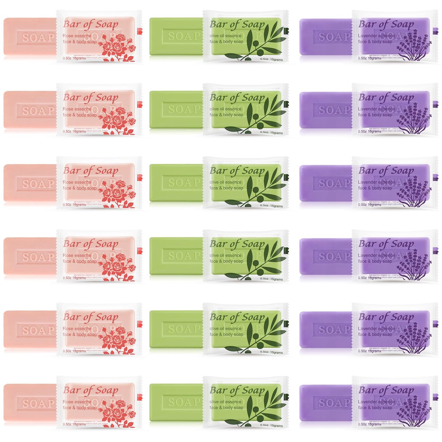 Skourvut Bulk Bar Soap 60-Pack – Travel Mini Bars (0.5 oz) Olive Oil, Rose & Lavender
