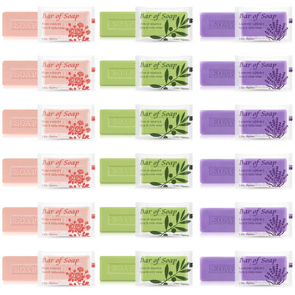 Skourvut Bulk Bar Soap 60-Pack – Travel Mini Bars (0.5 oz) Olive Oil, Rose & Lavender