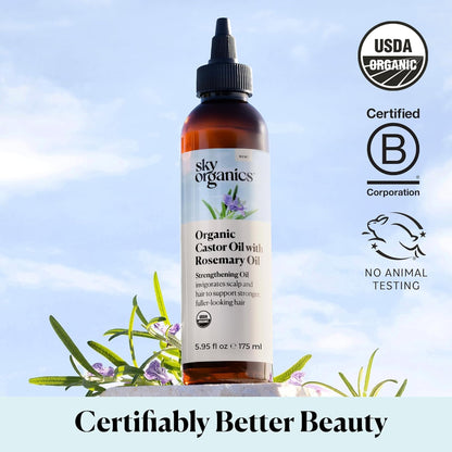 Sky Organics USDA Organic Castor Oil with Rosemary – Strengthening Oil for Scalp & Fuller-Looking Hair