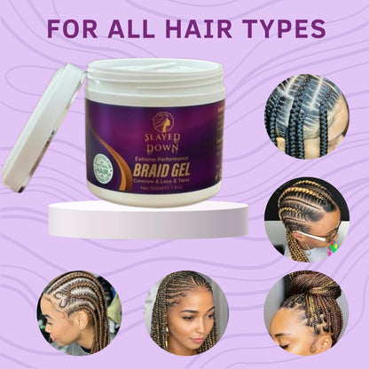 SLAYED DOWN Extreme All Day Hold Braid Gel | No-Flake Edge Control for Braids, Twists & Locs (17.1oz)