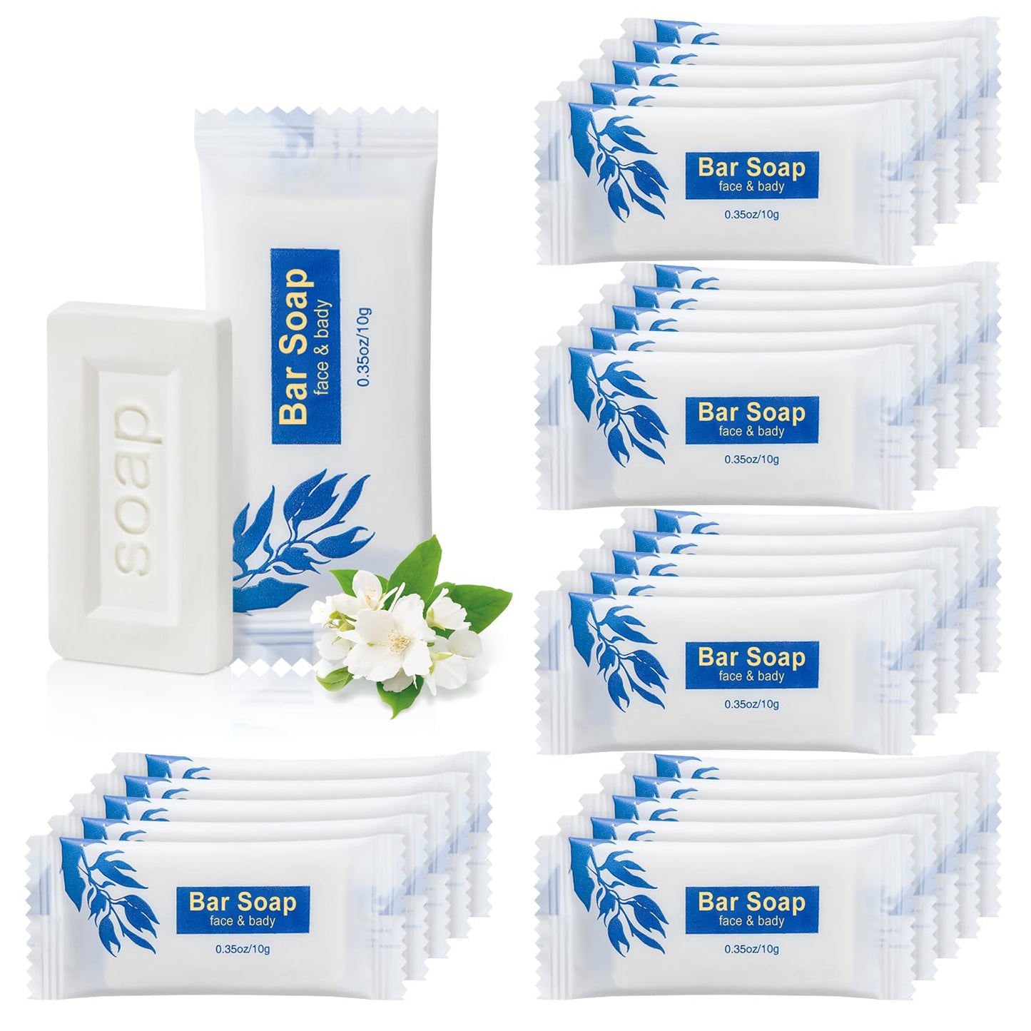 SLequipo Mini Soap Bars — 50-Pack Bulk, Individually Wrapped Travel-Ready Soaps