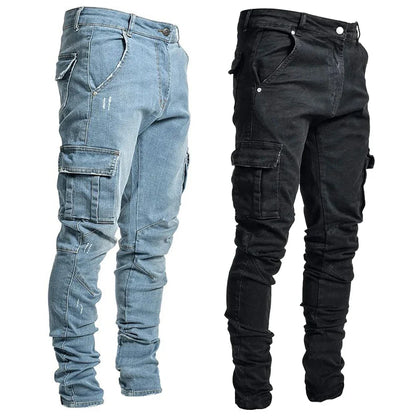 Slim Fit Cargo Jeans – Washed Denim Multi-Pocket Streetwear