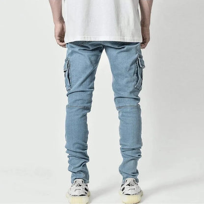 Slim Fit Cargo Jeans – Washed Denim Multi-Pocket Streetwear