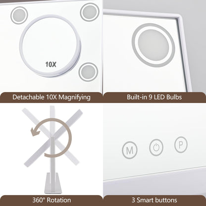 SLIMOON Lighted Makeup Mirror 14x12 Hollywood Vanity with 9 LEDs and Detachable 10x Magnifier