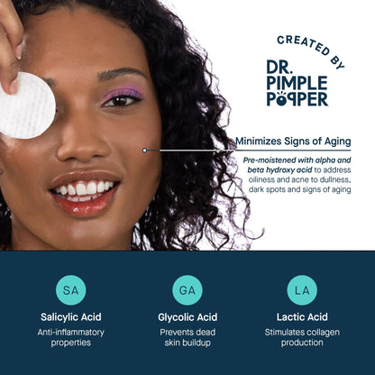 SLMD by Dr. Pimple Popper AHA BHA Toner Pads – Daily Facial Exfoliating Pads