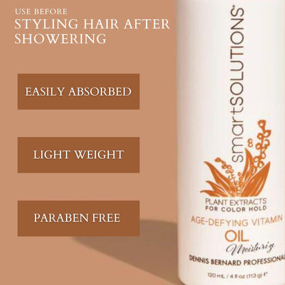 SMART SOLUTIONS Age Defying Vitamin Oil, 4oz | Lightweight Hydration & Detangling | Paraben Free
