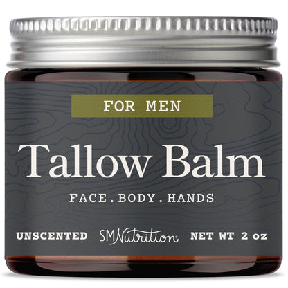 SMNutrition Beef Tallow Balm for Men – Unscented, Grass-Fed & Cruelty-Free Face & Body Moisturizer | 2 oz