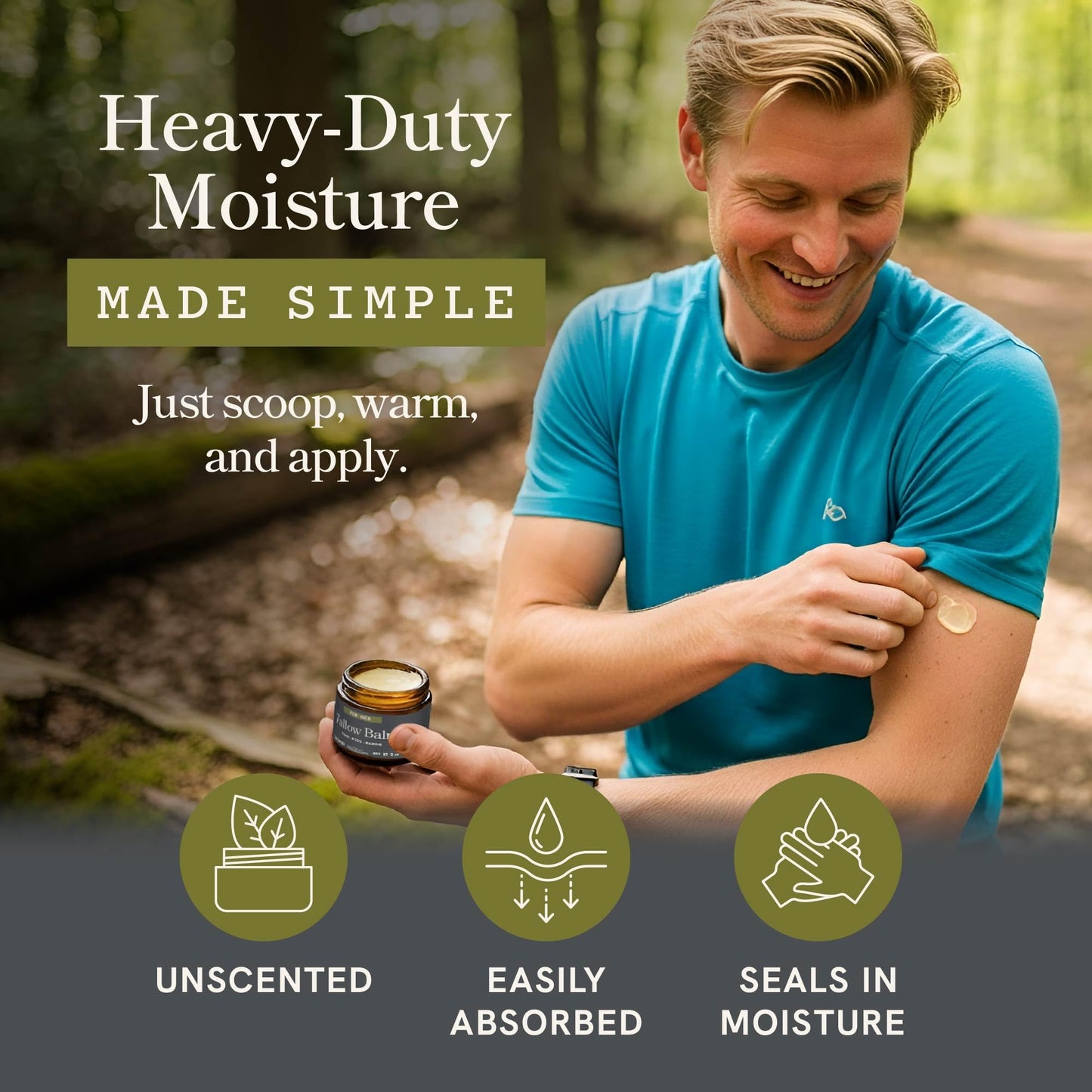 SMNutrition Beef Tallow Balm for Men – Unscented, Grass-Fed & Cruelty-Free Face & Body Moisturizer | 2 oz