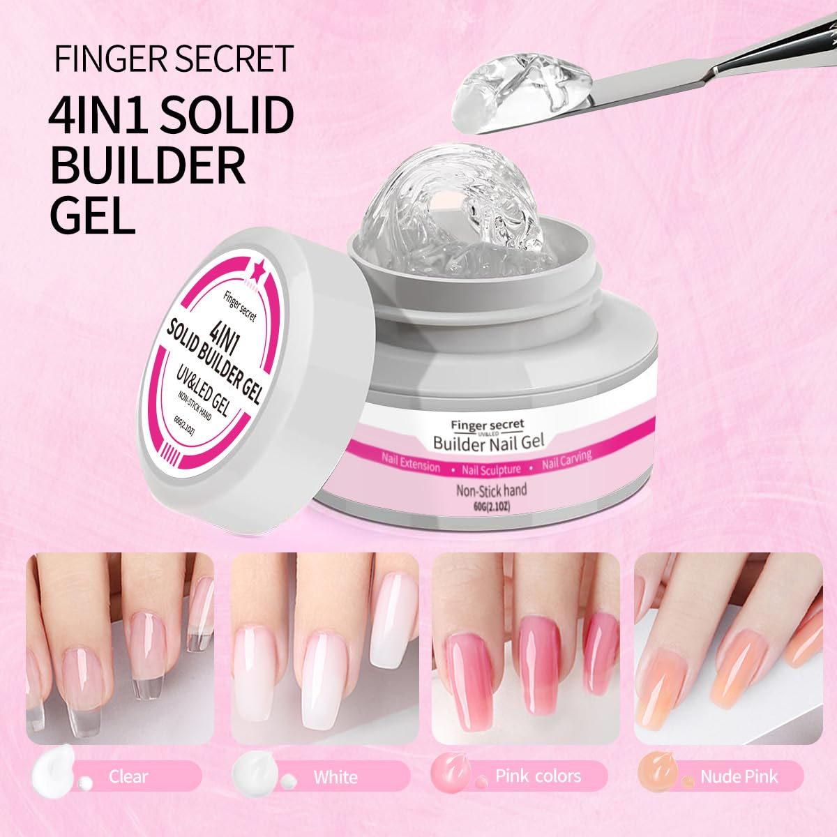 SMSMYXF Solid Builder Gel for Nails 60g | Clear Hard Gel for 3D Sculpting & Extensions
