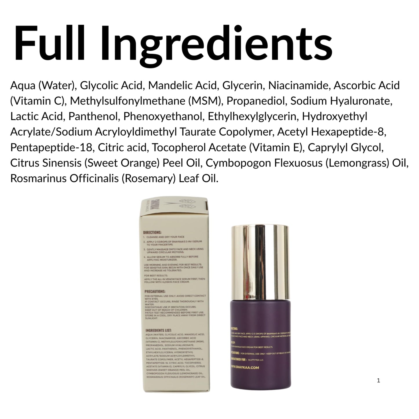 SNAYKAA Face Serum Niacinamide + Vitamin C + Hyaluronic Acid & Peptides – Brightening & Hydration | Made in USA