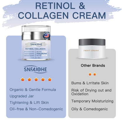 SNFAJOHE Instant Face Lift Cream with Retinol, Collagen & Hyaluronic Acid | Firming Night Moisturizer 1.7 fl oz
