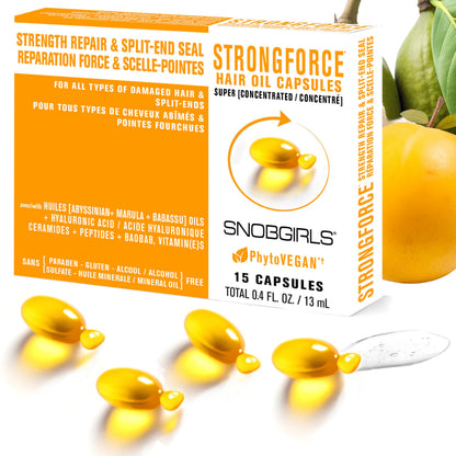 SNOB GIRLS Strength Repair Hair Oil Capsules – Leave-In Serum for Weak, Split Ends | Argan, Peptides & Ceramides | 15Ct