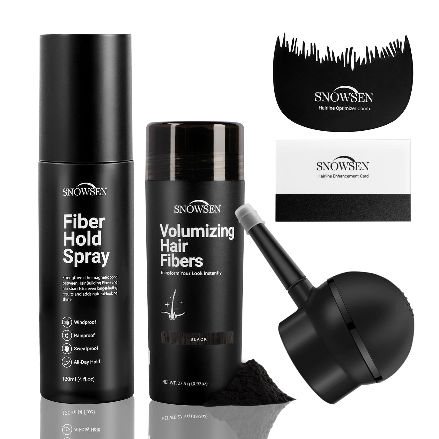 SNOWSEN Hair Building Fibers for Thinning Hair – 27.5g with Pump (Black)