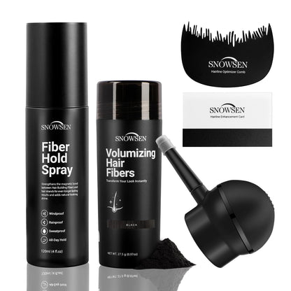 SNOWSEN Hair Building Fibers for Thinning Hair – 27.5g with Pump (Black)