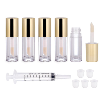 Snowso 5-Pack Lip Gloss Tubes with Big Doe Foot Wand – Clear 6ml Empty Containers for DIY Lip Gloss (Gold)