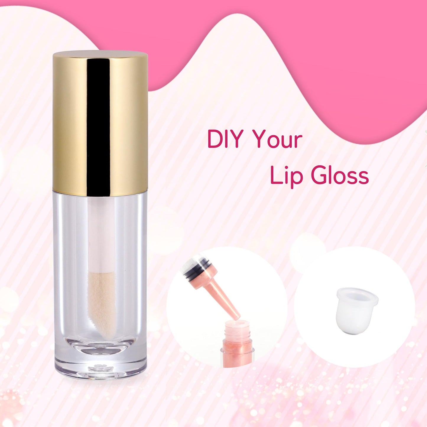 Snowso 5-Pack Lip Gloss Tubes with Big Doe Foot Wand – Clear 6ml Empty Containers for DIY Lip Gloss (Gold)