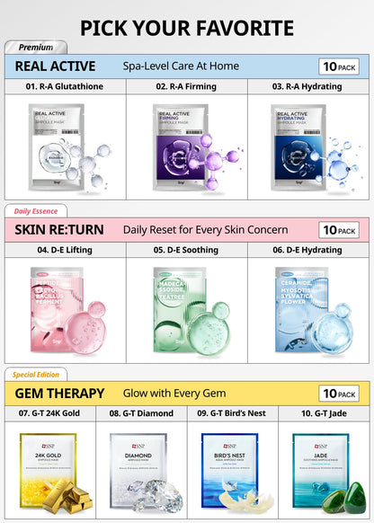 SNP 1000mg Collagen + 24K Gold Ampoule Sheet Mask – Hydrating, Tightening & Nourishing | 10 Sheets