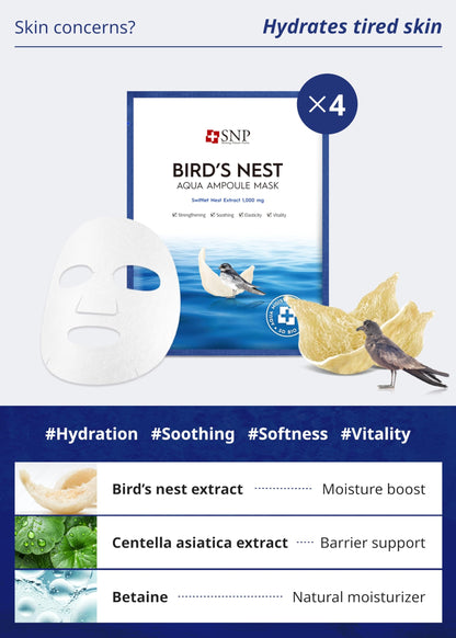 SNP Variety Ampoule Sheet Mask Set - Bird's Nest, 24K Gold & Diamond Masks - Hydrating Korean Skincare (12 Sheets)