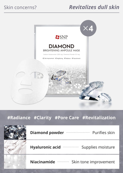 SNP Variety Ampoule Sheet Mask Set - Bird's Nest, 24K Gold & Diamond Masks - Hydrating Korean Skincare (12 Sheets)