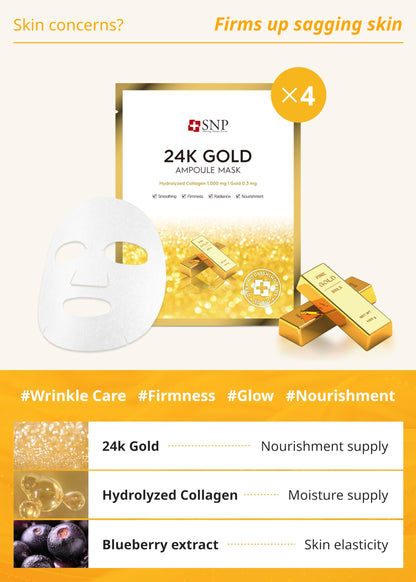 SNP Variety Ampoule Sheet Mask Set - Bird's Nest, 24K Gold & Diamond Masks - Hydrating Korean Skincare (12 Sheets)