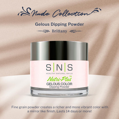 SNS Nail Dip Powder Brittany – Natural Nude Shimmer, 14-Day Color, Low Odor, No UV Lamp, 1 oz